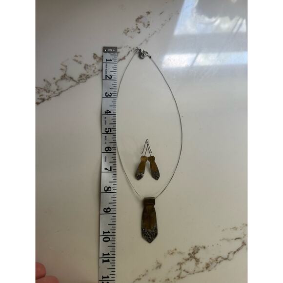 HANDMADE NWOT Metal Jewelry Set Necklace & Earrings - Picture 5 of 6